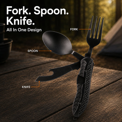 Folding Knife with Fork &amp; Spoon Set-The Ultimate Outdoor Dining Tool for camping &amp; Adventure