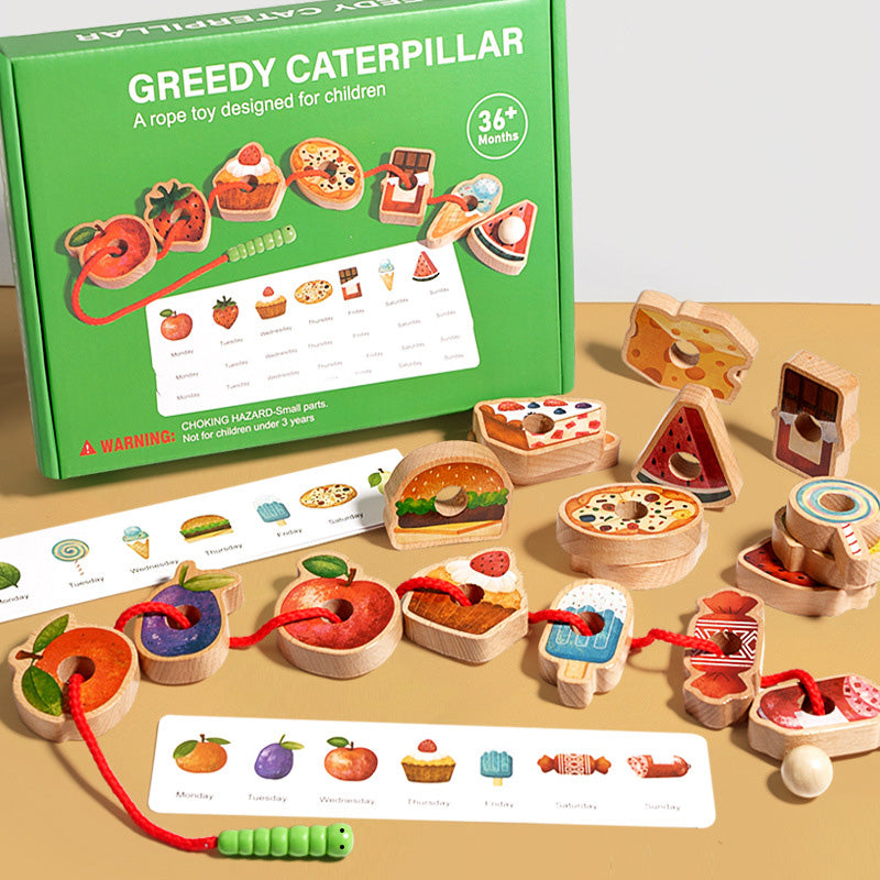 Wooden Caterpillar Lacing Toy for Toddlers