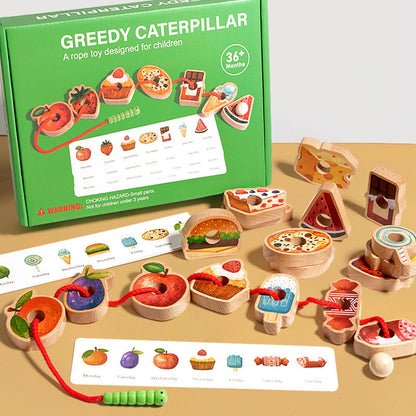 Wooden Caterpillar Lacing Toy for Toddlers