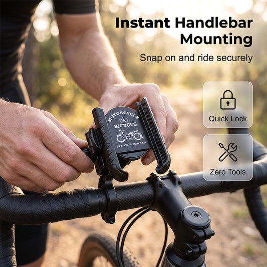 🔒Ultimate Quick-Release & Lock Bike Phone Mount — Secure, Tool-Free, 360° Rotatable Handlebar Cell Phone Holder for Bicycles & Motorcycles