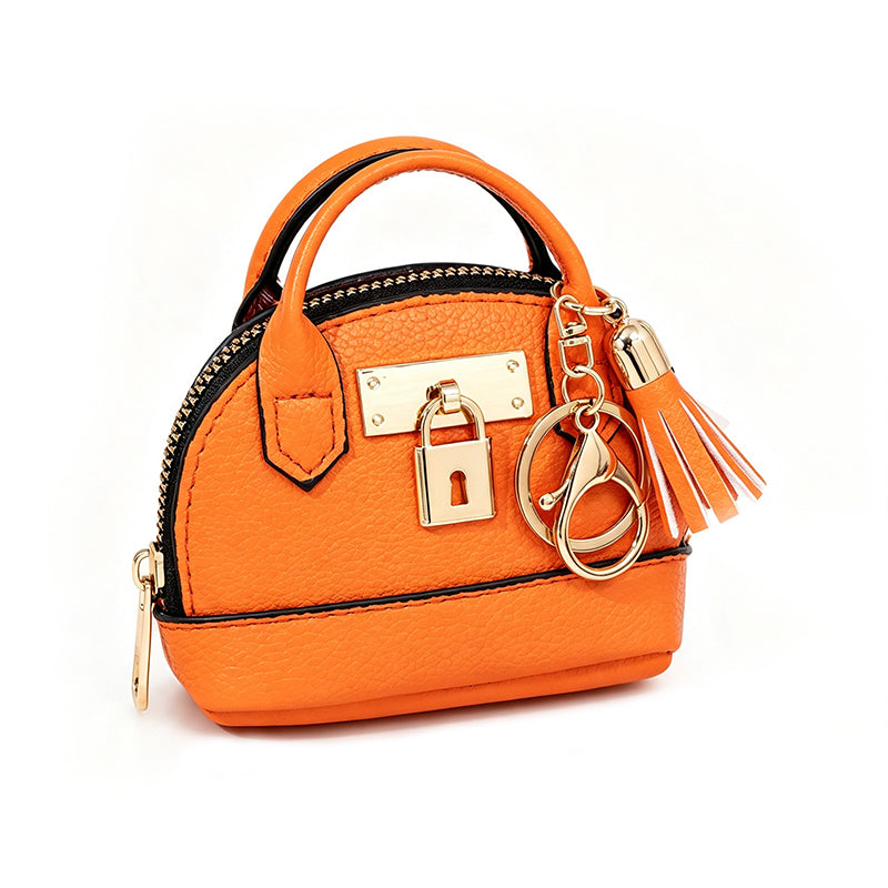 🔥Buy 3 Get 1 Free 🐚 Mini Shell Bag Keychain – PU Leather Lipstick Coin Purse with Golden Padlock & Tassel ✨