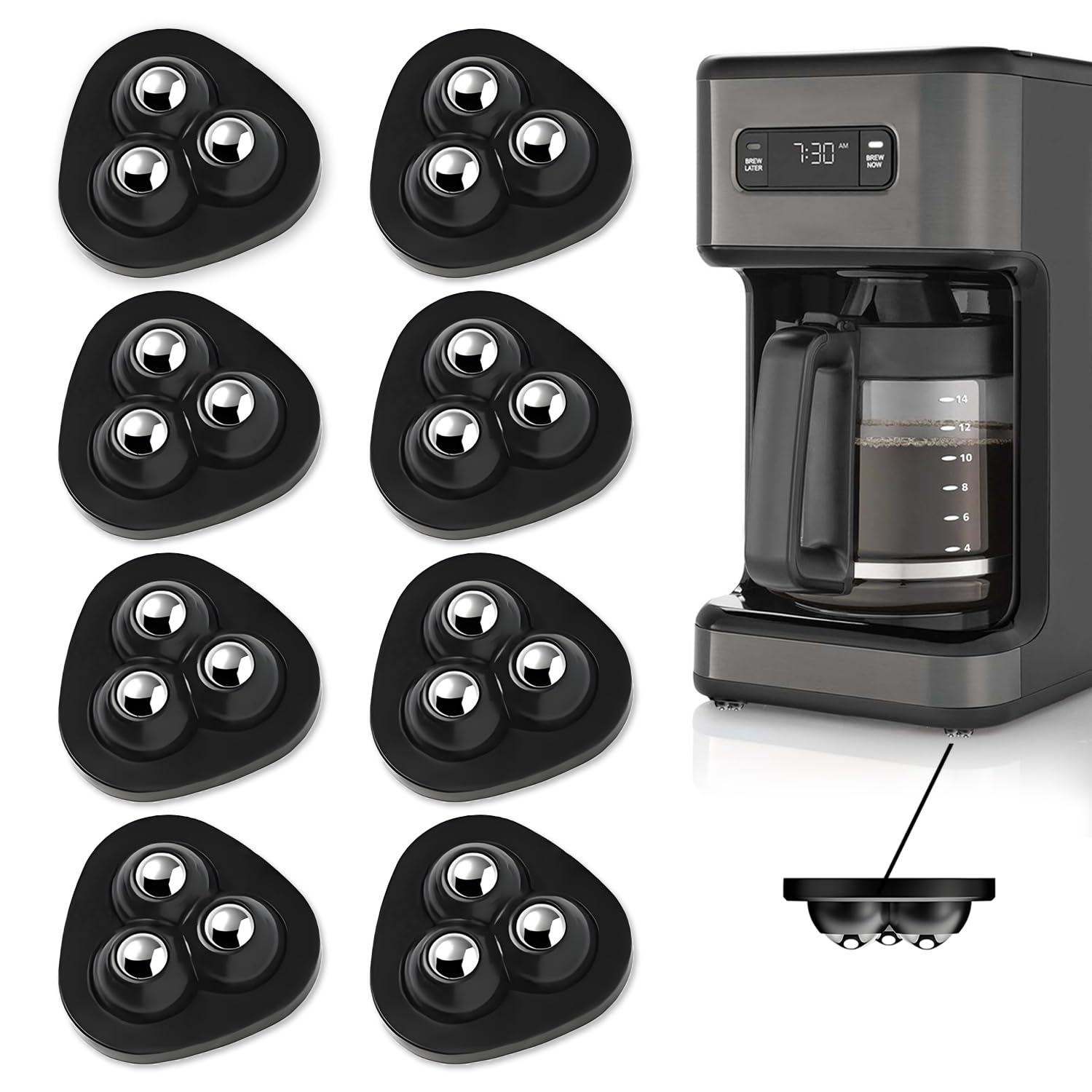Eight pack self adhesive appliance rollers with low profile design