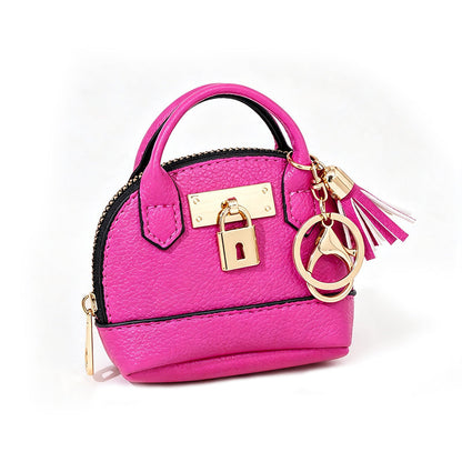 🔥Buy 3 Get 1 Free 🐚 Mini Shell Bag Keychain – PU Leather Lipstick Coin Purse with Golden Padlock & Tassel ✨