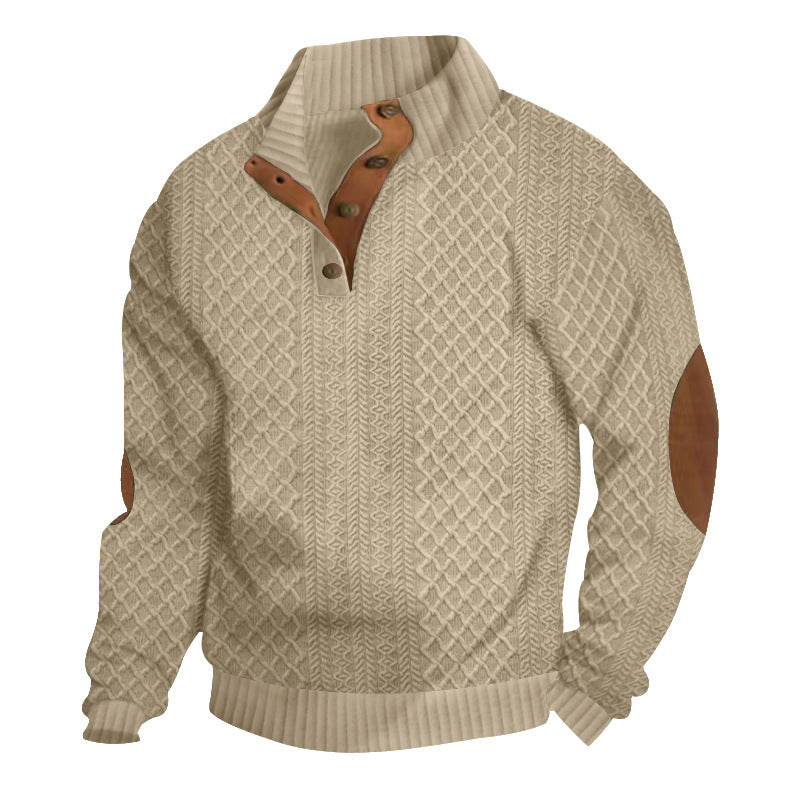 Men's Jacquard Stand Collar Henley Shirt
