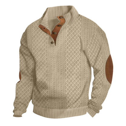 Men's Jacquard Stand Collar Henley Shirt