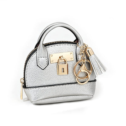 🔥Buy 3 Get 1 Free 🐚 Mini Shell Bag Keychain – PU Leather Lipstick Coin Purse with Golden Padlock & Tassel ✨