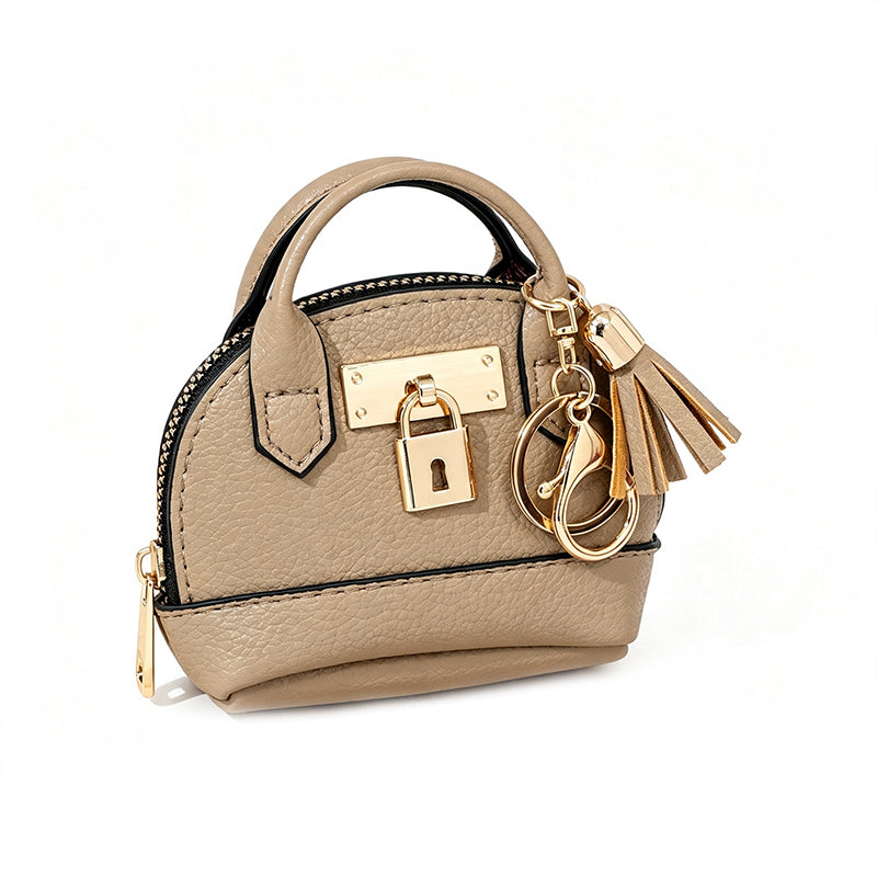 🔥Buy 3 Get 1 Free 🐚 Mini Shell Bag Keychain – PU Leather Lipstick Coin Purse with Golden Padlock & Tassel ✨