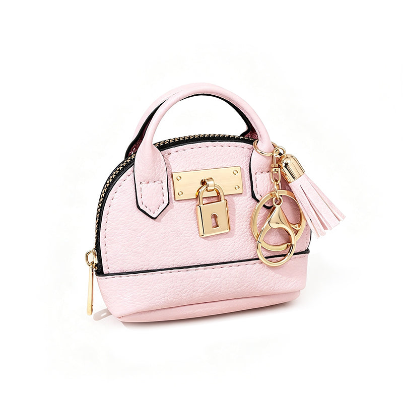 🔥Buy 3 Get 1 Free 🐚 Mini Shell Bag Keychain – PU Leather Lipstick Coin Purse with Golden Padlock & Tassel ✨
