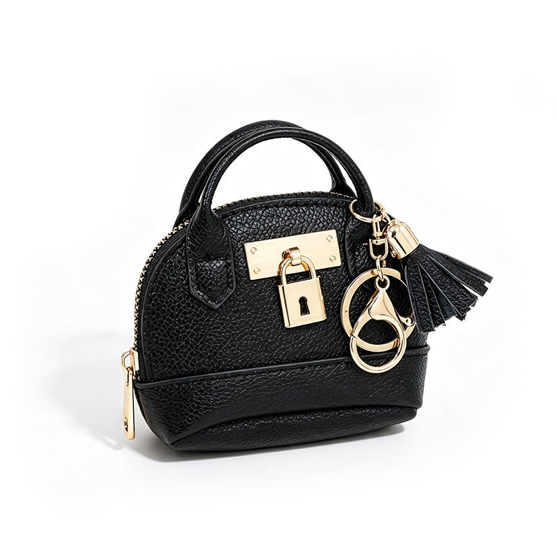 🔥Buy 3 Get 1 Free 🐚 Mini Shell Bag Keychain – PU Leather Lipstick Coin Purse with Golden Padlock & Tassel ✨