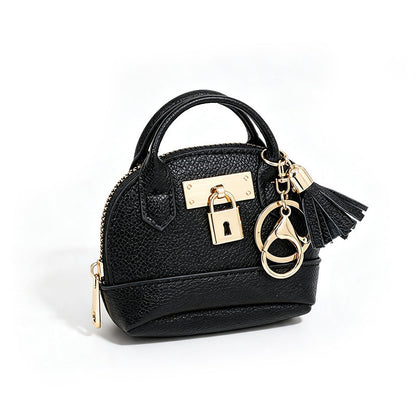 🔥Buy 3 Get 1 Free 🐚 Mini Shell Bag Keychain – PU Leather Lipstick Coin Purse with Golden Padlock & Tassel ✨