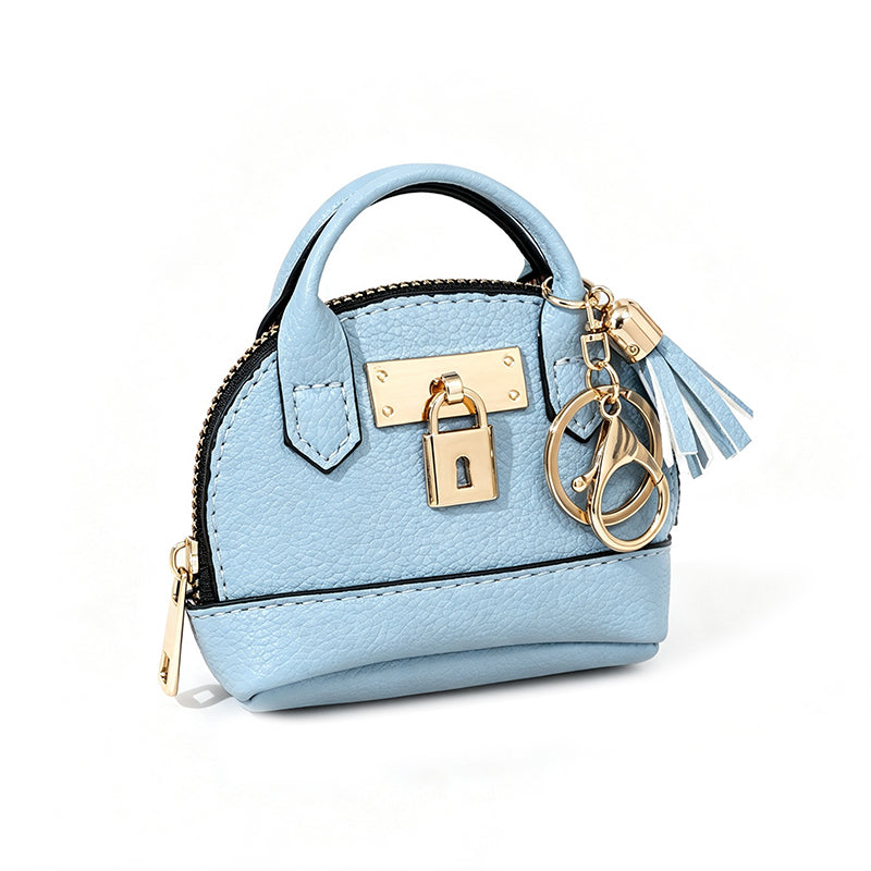 🔥Buy 3 Get 1 Free 🐚 Mini Shell Bag Keychain – PU Leather Lipstick Coin Purse with Golden Padlock & Tassel ✨