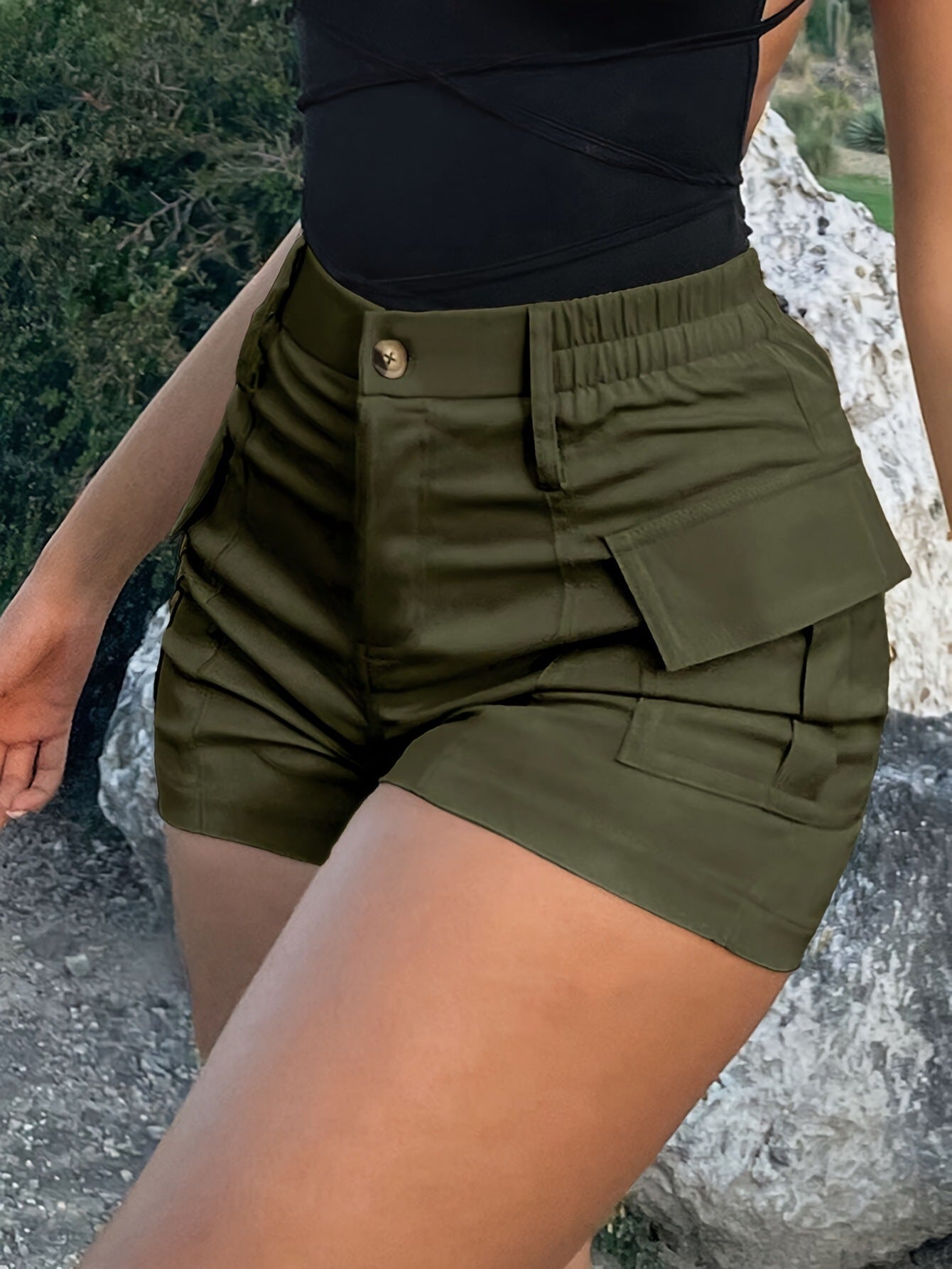Women's High-Waisted Mini Cargo Shorts