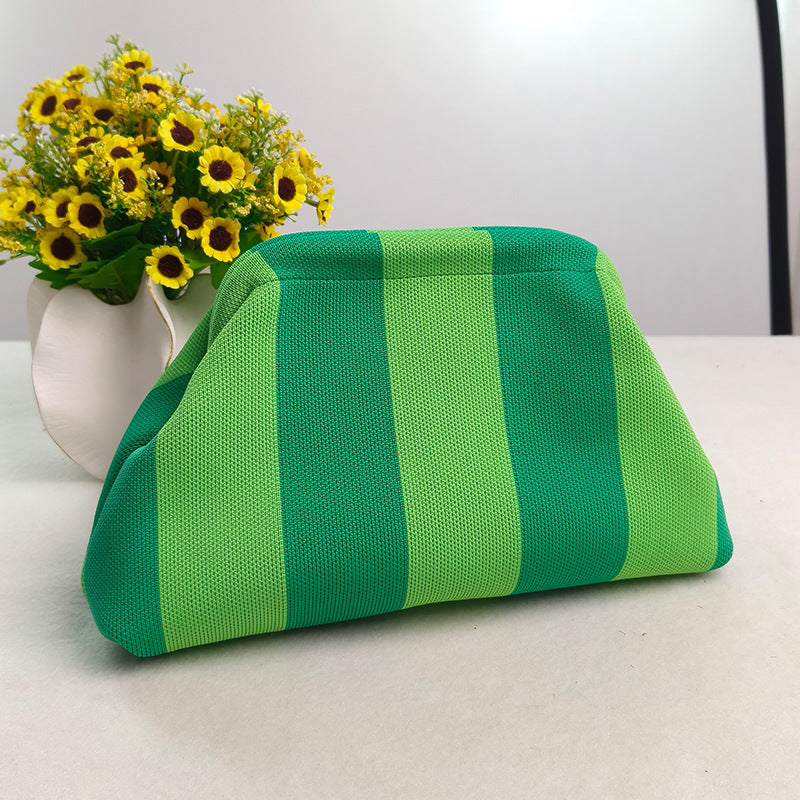 👜 Women’s Striped Crochet Clutch Bag – Lightweight Ruched Woven Makeup Pouch for Travel, Parties & Everyday Style ✨