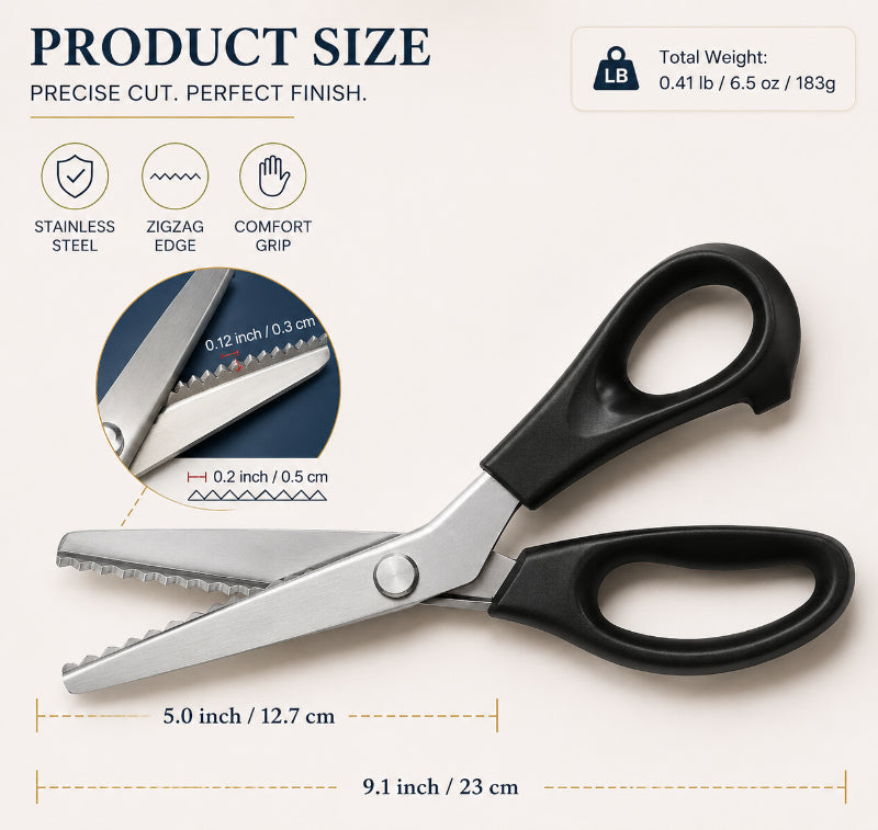 ✂️Stainless Steel Pinking Shears – 9.1" Zig Zag Fabric Scissors for Sewing, Quilting, Dressmaking And DIY Crafts