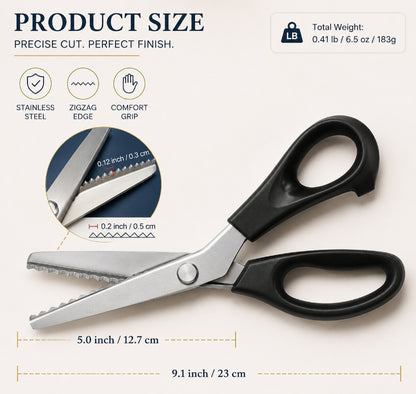 ✂️Stainless Steel Pinking Shears – 9.1" Zig Zag Fabric Scissors for Sewing, Quilting, Dressmaking And DIY Crafts