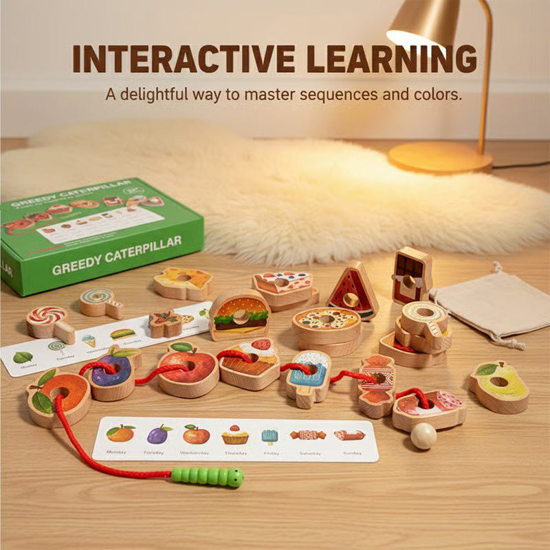 Wooden Caterpillar Lacing Toy for Toddlers