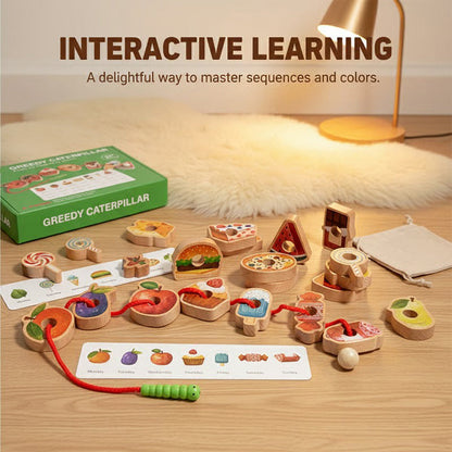 Wooden Caterpillar Lacing Toy for Toddlers