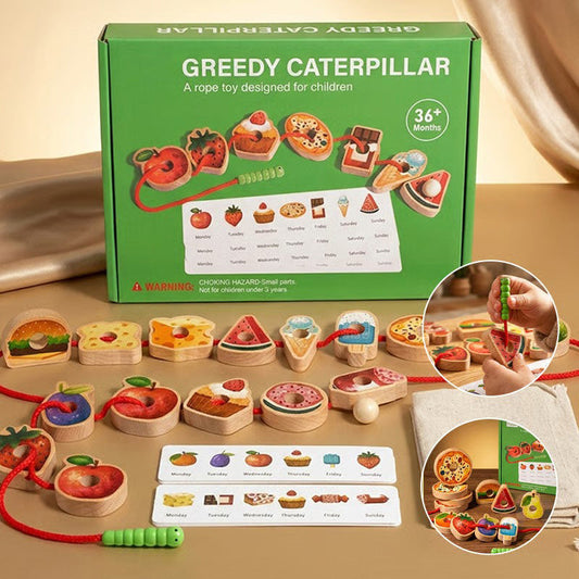 Wooden Caterpillar Lacing Toy for Toddlers