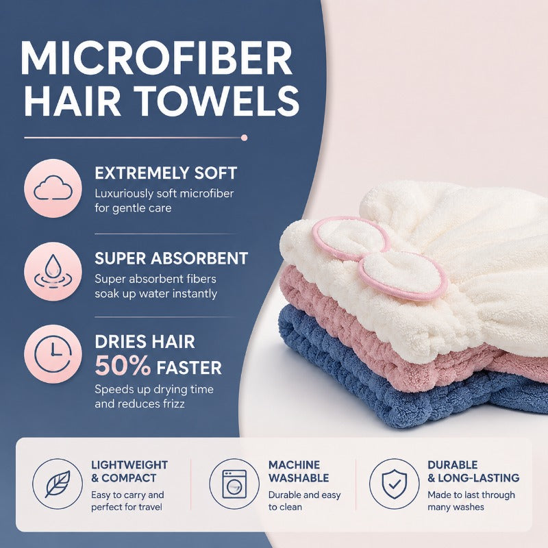 Large Microfiber Hair Towel Caps,Extreme Soft & Ultra Absorbent