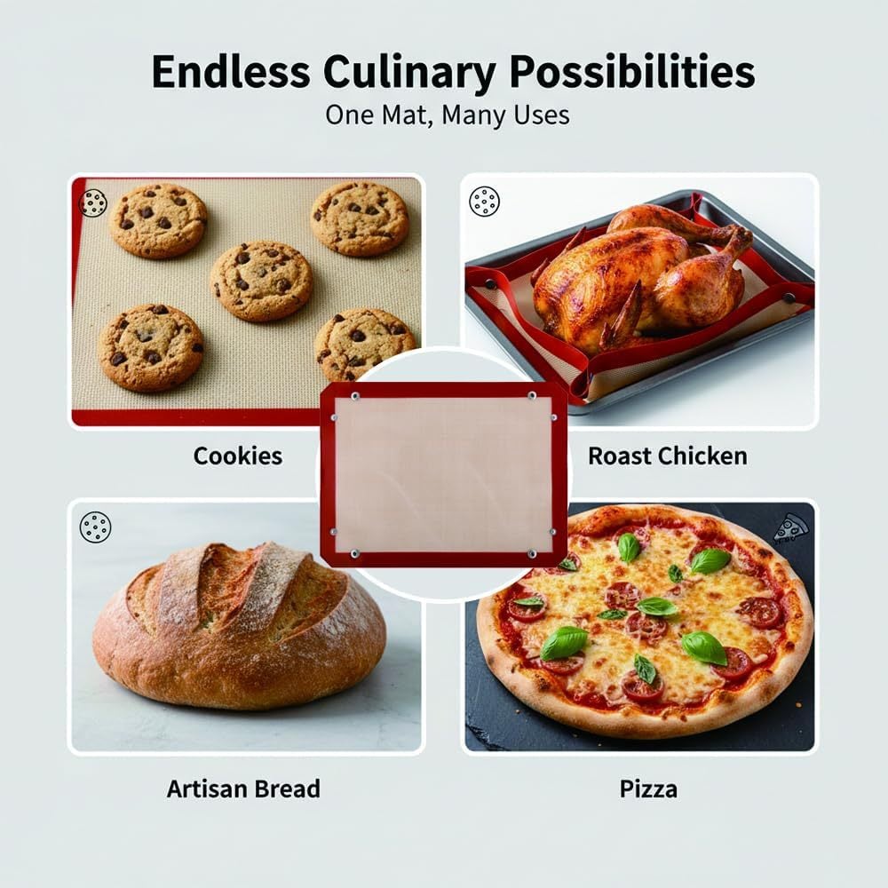 Silicone baking mat for cookies pizza bread and roasted foods