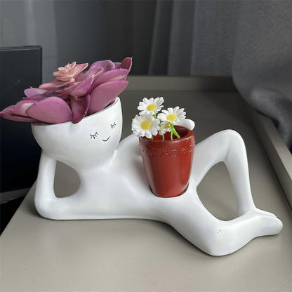 Relaxing Figure Planter with Mini Plant Pot Holder