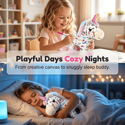 🦄 DIY Coloring Unicorn Plush Kit – Reusable Stuffed Animal Craft Set with 12 Washable Markers