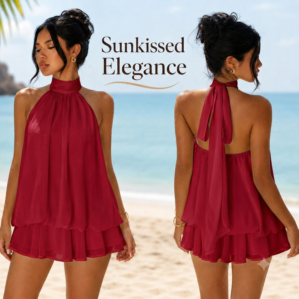 💃 Vacation Halter Backless Maxi Dress