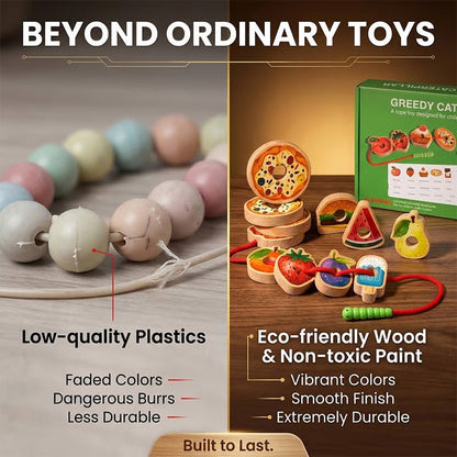 Wooden Caterpillar Lacing Toy for Toddlers