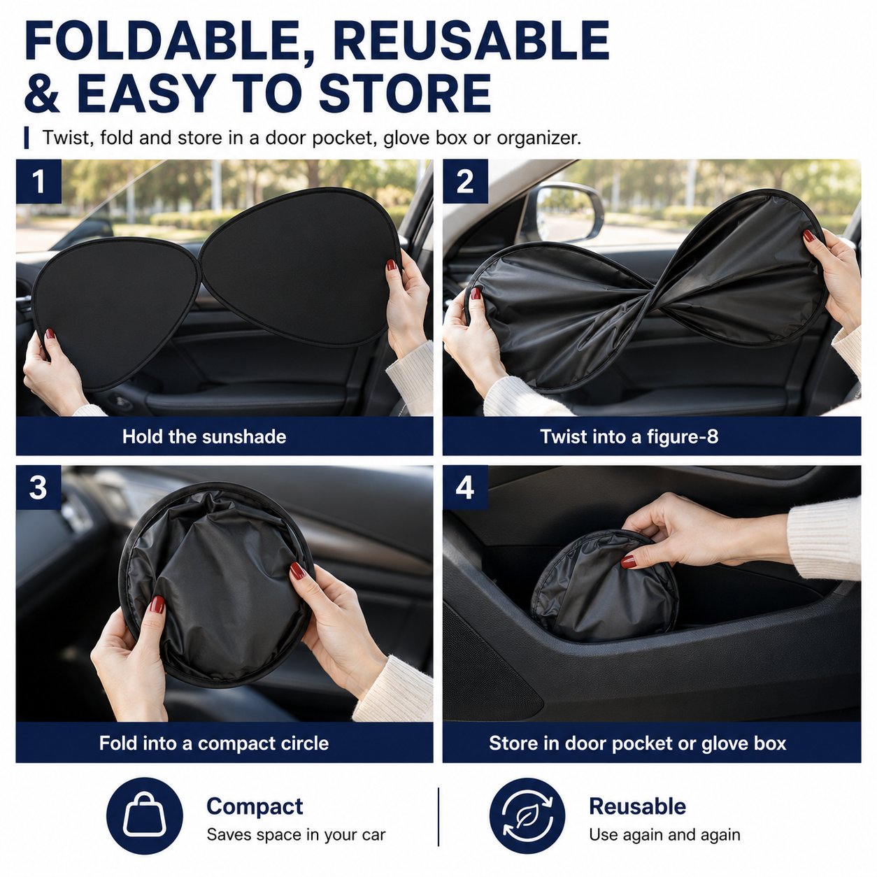 2/4-Pack Car Window Sun Shades - Static Cling UV Blocker & Glare Protector, Foldable Auto Accessories for Sedans & SUVs