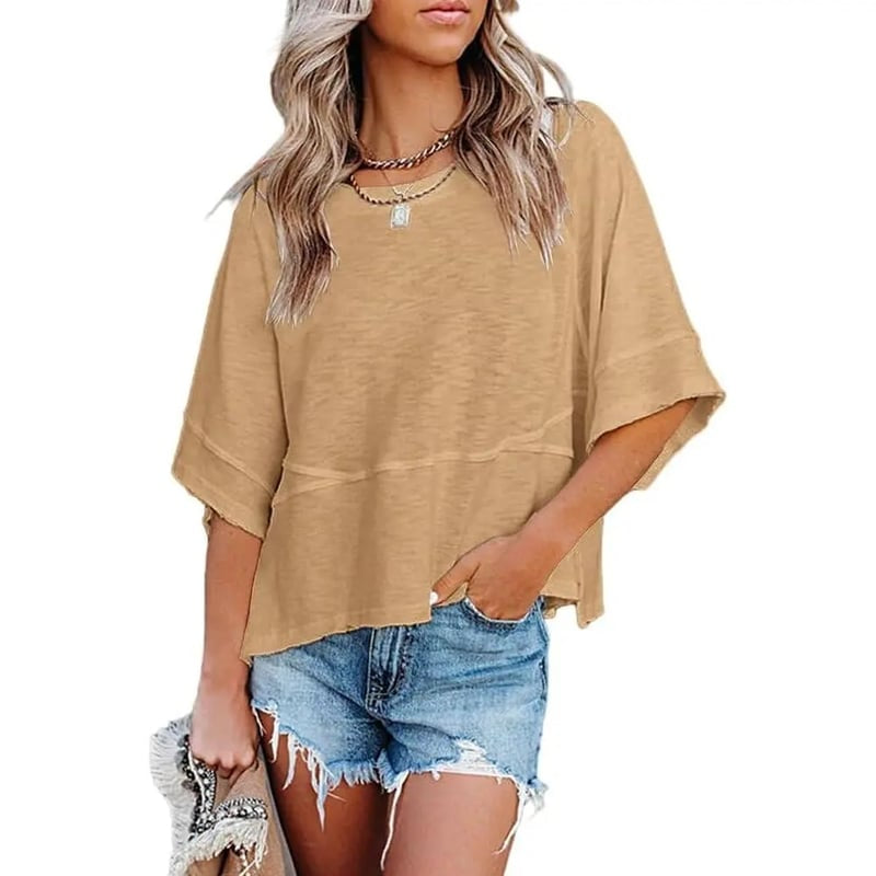 🛍️Women's Summer Casual Crewneck Batwing Top - Loose Fit, Cute & Breezy 🌸☀️