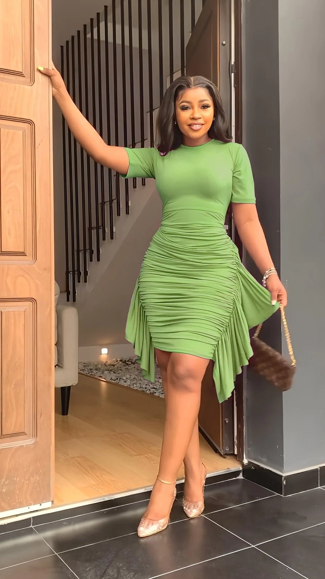 🔥49%OFF 💕Round Neck Short Sleeve Irregular Ruffle Midi Dresses