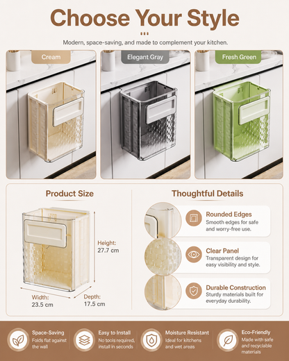 Foldable Wall-Mounted Trash Can for Kitchen Cabinet | Space-Saving Hanging Trash Bin
