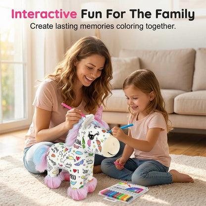 🦄 DIY Coloring Unicorn Plush Kit – Reusable Stuffed Animal Craft Set with 12 Washable Markers