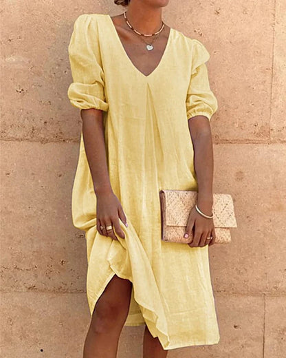 Loose Shirt Dress V-Neck Long Midi Dresses