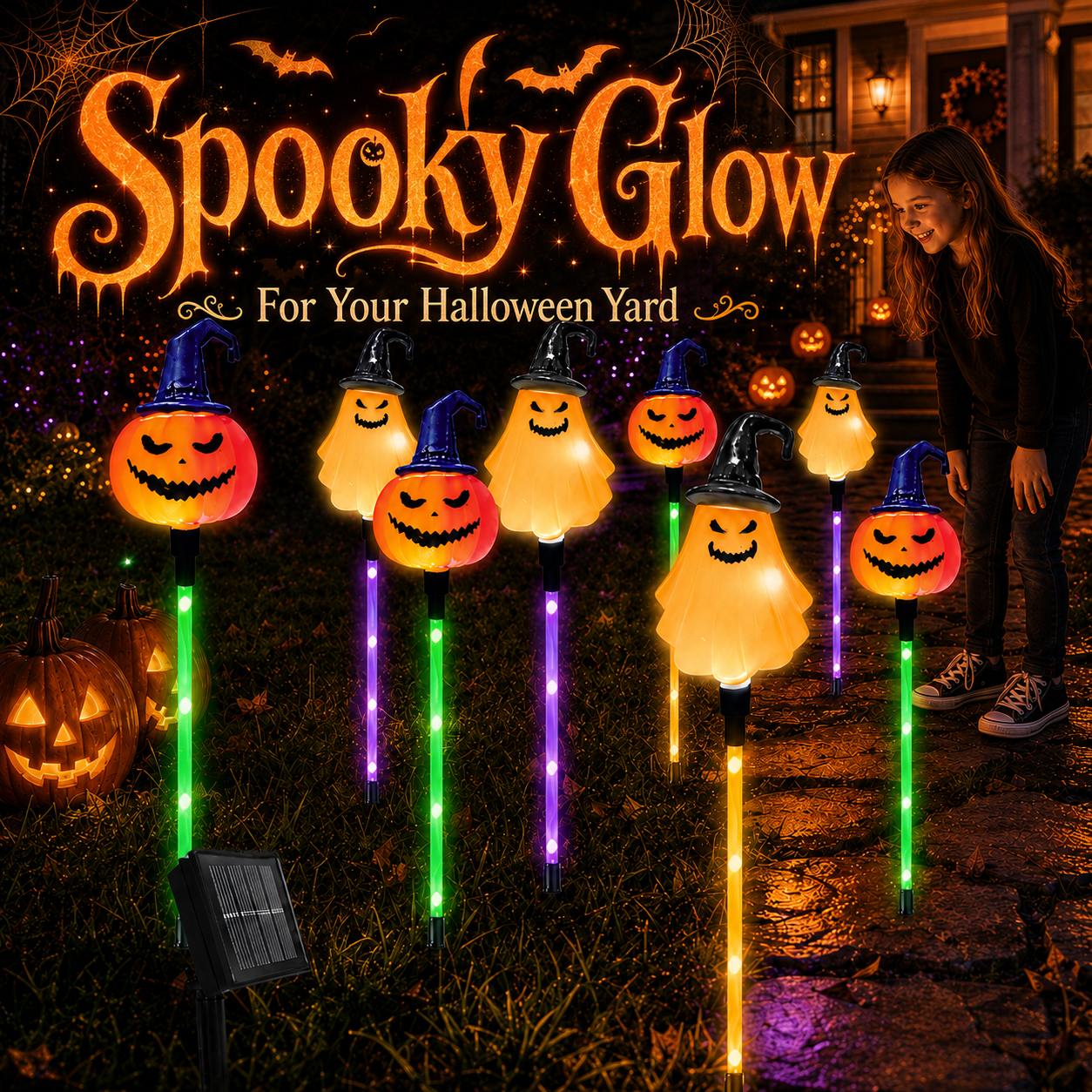 🎃 Solar Halloween Pumpkin & Ghost Pathway Lights (Set of 6)
