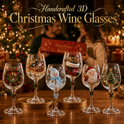 🎨 Deluxe 3D Sculpted Christmas Wine Glass — Luxury Gift Box