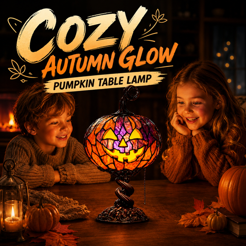 🎃 Vintage Stained Glass Pumpkin Table Lamp – Warm Halloween Accent Light