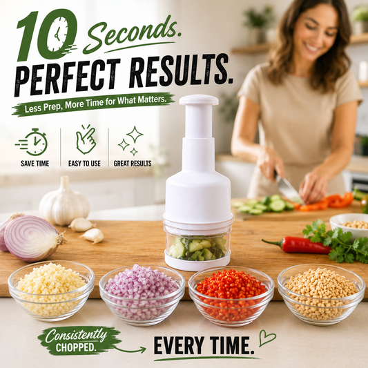 10-Second Quick-Prep Vegetable Chopper – Easy Press Food & Garlic Slicer