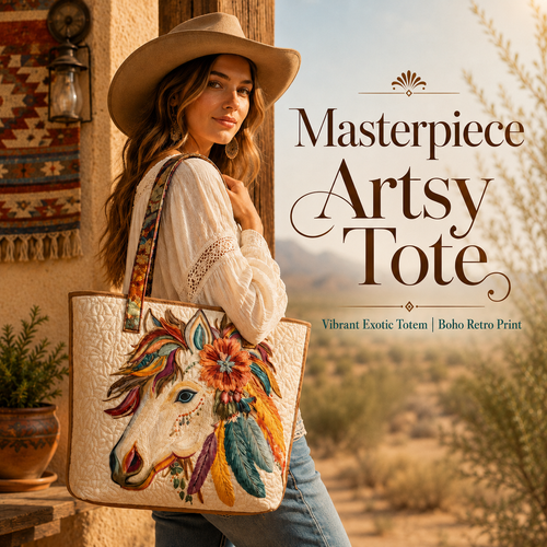 Vintage Boho Floral Horse Quilted Tote Bag👜