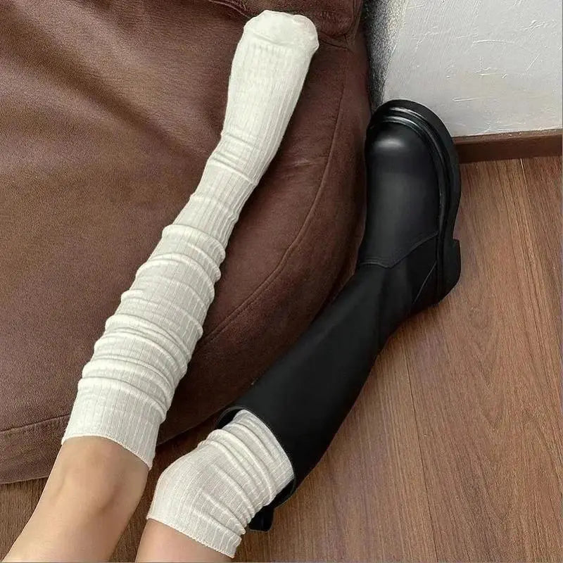 Soft white ribbed French Terry knee high socks