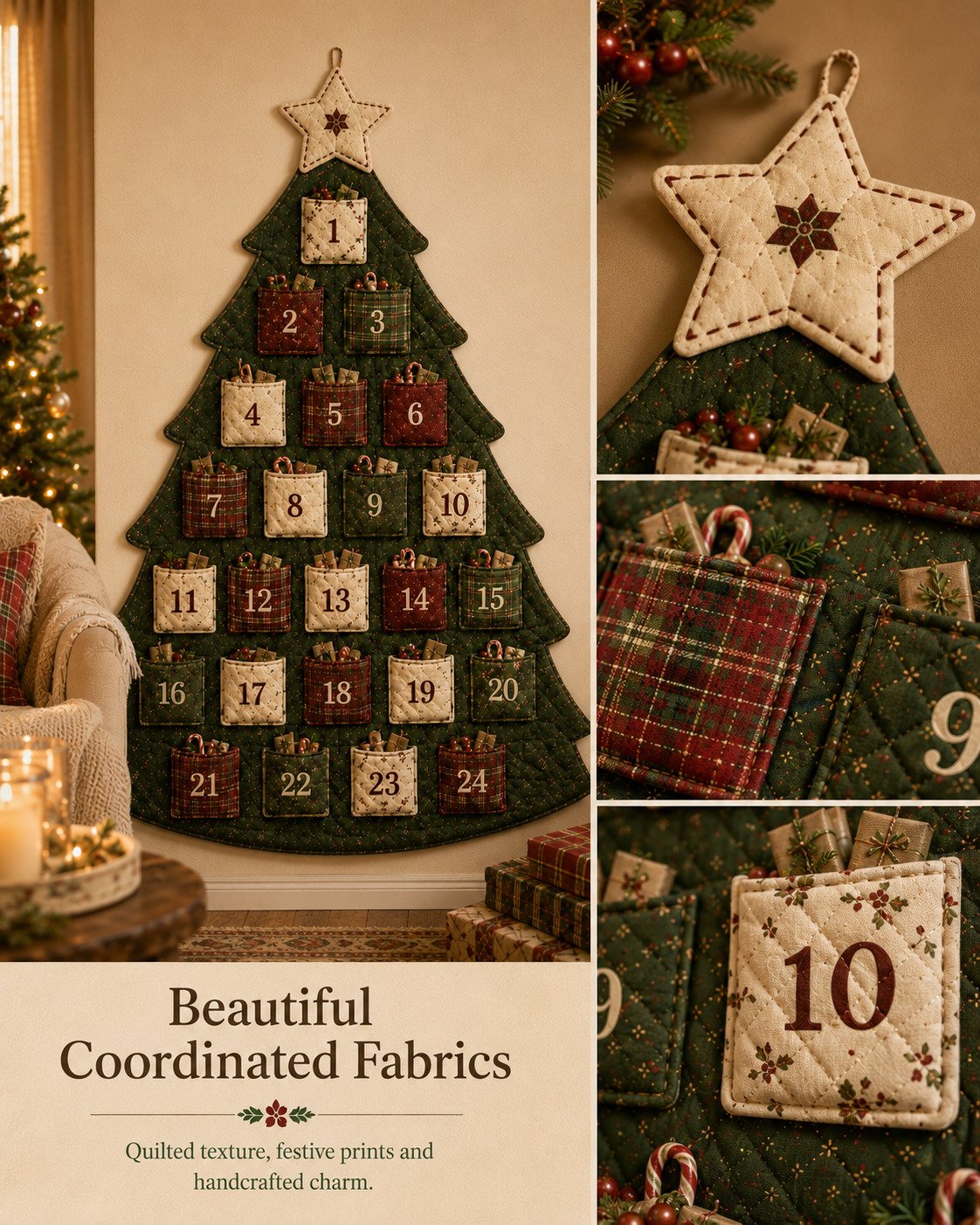 🎄✨DIY 24-Pocket Fabric Christmas Advent Tree Kit