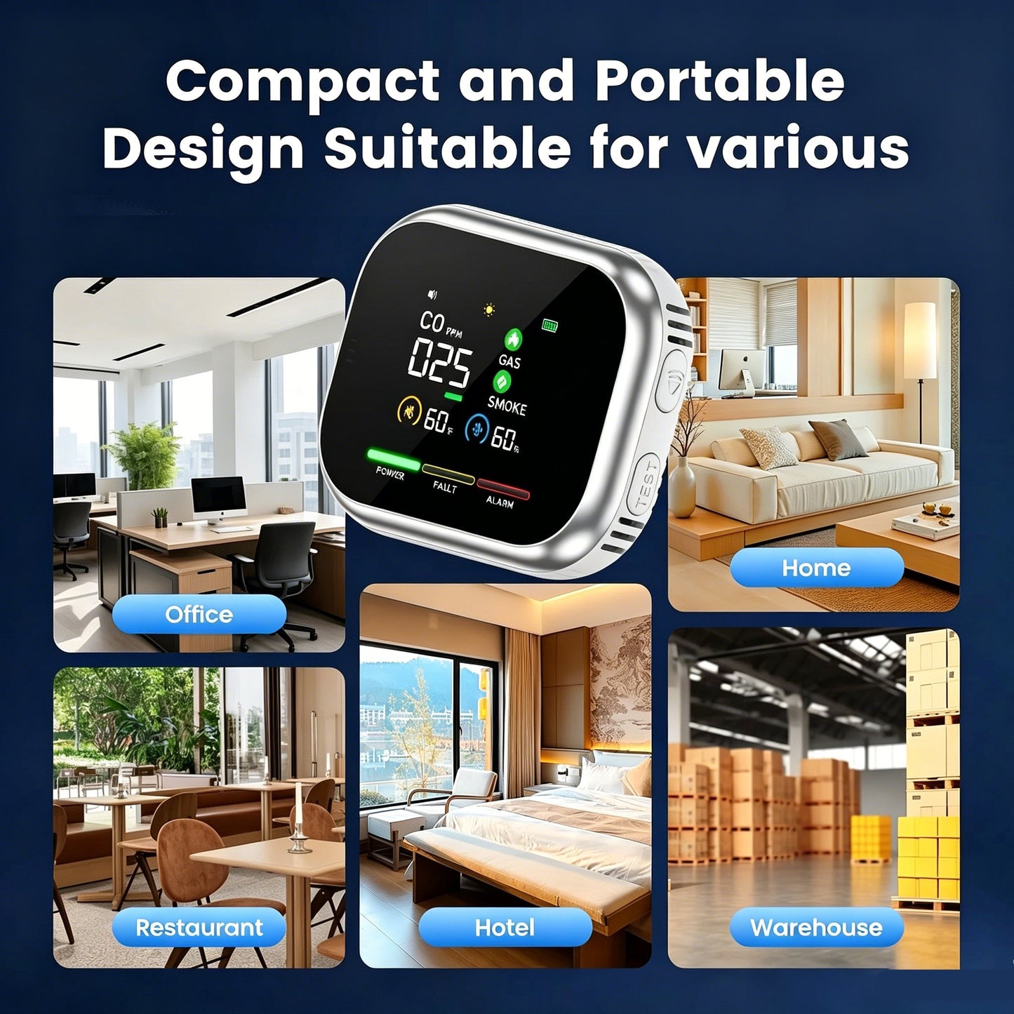 🌟2026 New Portable 6-in-1 Environment & Air Quality Detector | HD Display, CO Monitoring, Temperature, Humidity & High Decibel Alarm
