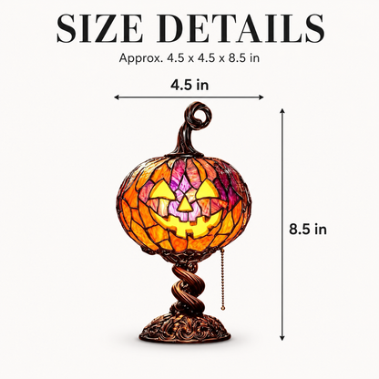 🎃 Vintage Stained Glass Pumpkin Table Lamp – Warm Halloween Accent Light
