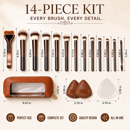 💄 14-Pcs Professional Makeup Brush Set with Pouch👑