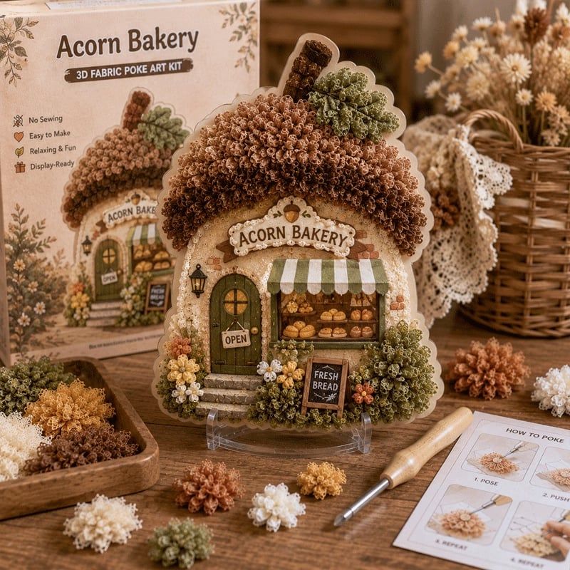✨🧘Relaxing & Beginner-Friendly-✨Whimsical Village 3D Fabric Poke Art Kit