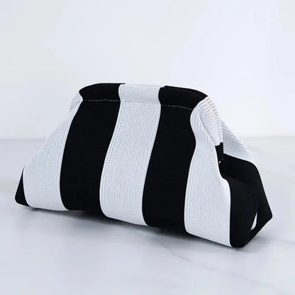 👜 Women’s Striped Crochet Clutch Bag – Lightweight Ruched Woven Makeup Pouch for Travel, Parties & Everyday Style ✨