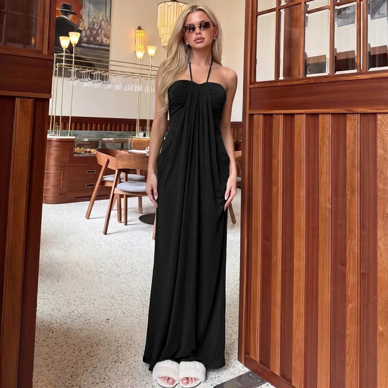 Halter Tie Back Maxi Dress with Pockets