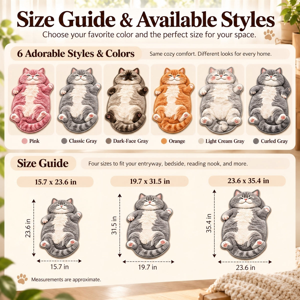 Sleeping cat rug size and style options