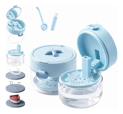 🦷3-in-1 Leak-Proof Retainer Cleaning Case with Mirror, Drain Tray & Travel Storage