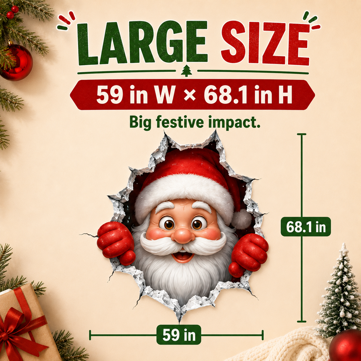 🎅 Bring Christmas Magic Home: 3D Santa Burst Wall Sticker!